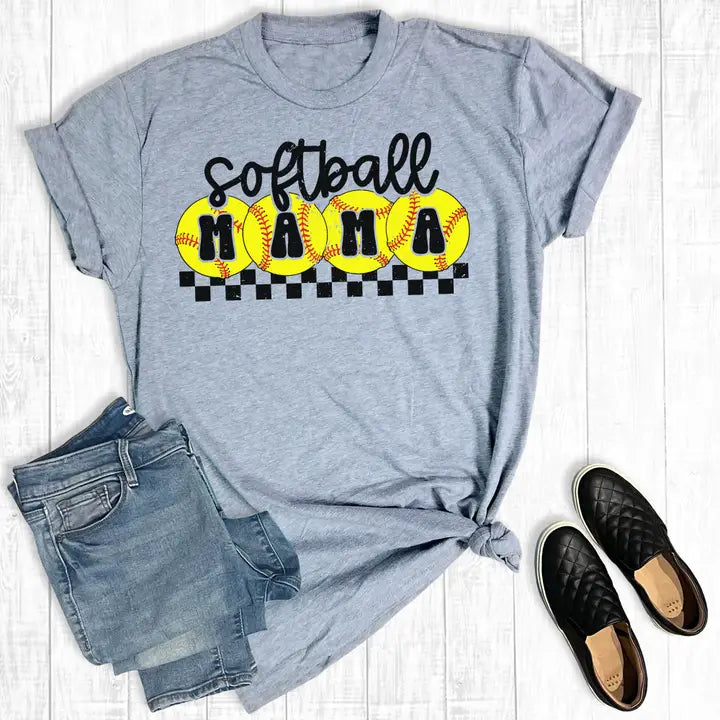 Retro Checkered Softball Mama Graphic Tee